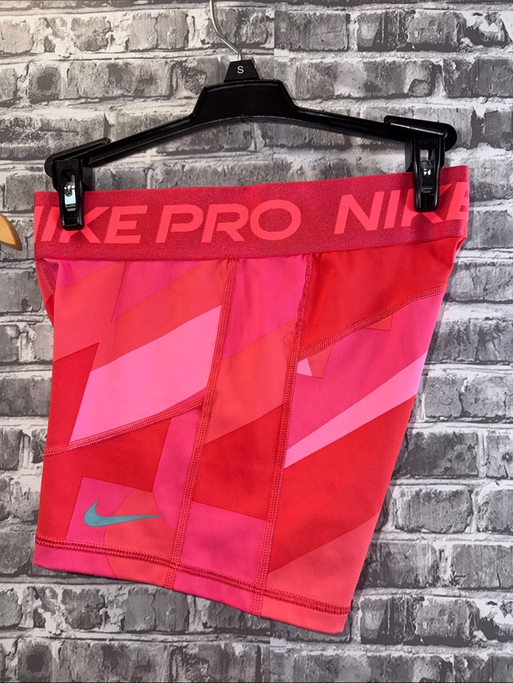 Nike Pro Women's Pink and Red Colorblock Bike Shorts